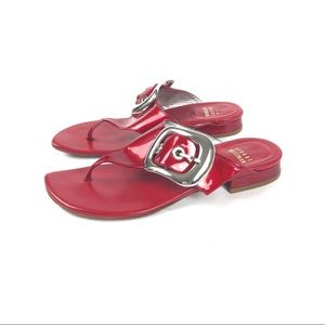 Stuart Weitzman Red Patent Leather Flip Flops